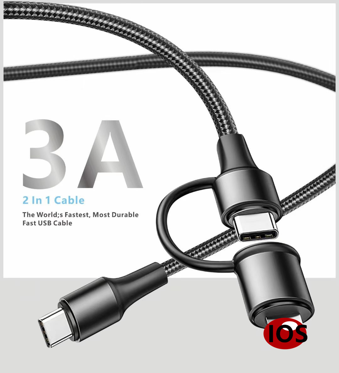 Applicable to Apple PD data cable type-C to iPhone 2-in-1 fast charge cable 1 meter braided metal shell