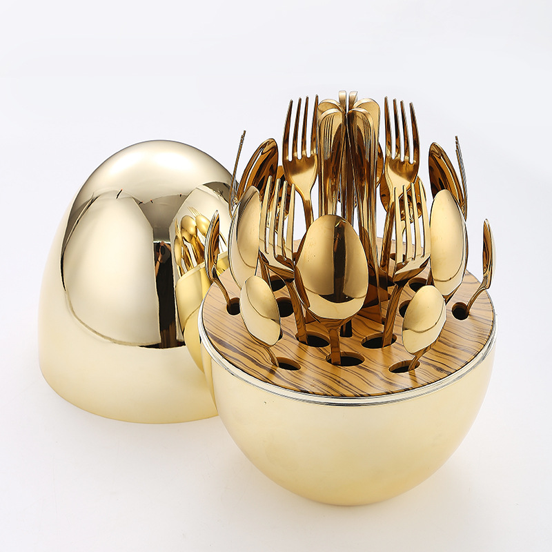 跨境心境蛋不锈钢餐具1010刀叉勺24件套西餐优雅创意蛋形礼盒套装图
