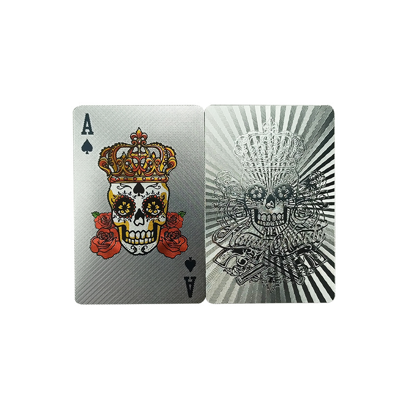 厂家现货金箔土豪纯黑色扑克 德州塑料防水骷髅头出口跨境货源