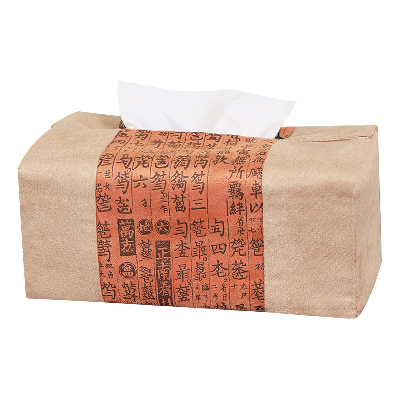 新中式简约纸巾盒套茶桌餐厅车载创意麂皮绒手绘布艺中国风抽纸盒详情图5