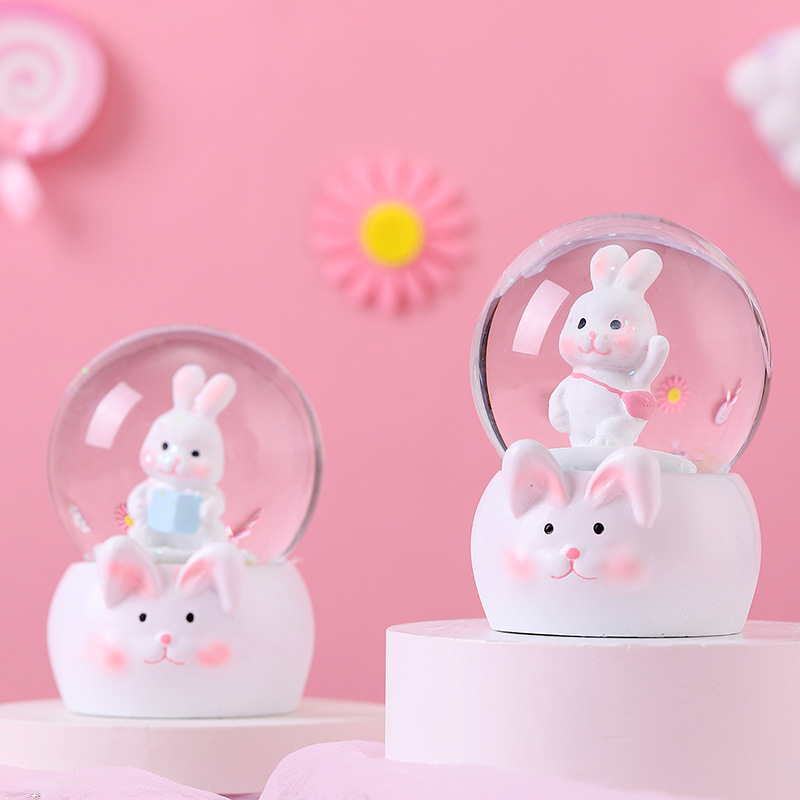 New Light White Rabbit Crystal Ball Snowflake Microlandscape Doll Rabbit Student Gift Toys Wholesale Factory (Price Negotiable) details Picture
