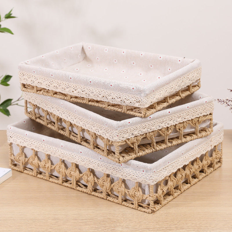 Creative Hand-Made Storage Basket Home Desktop Finishing Rattan Storage Box Cloth Storage Square Straw Storage Basket