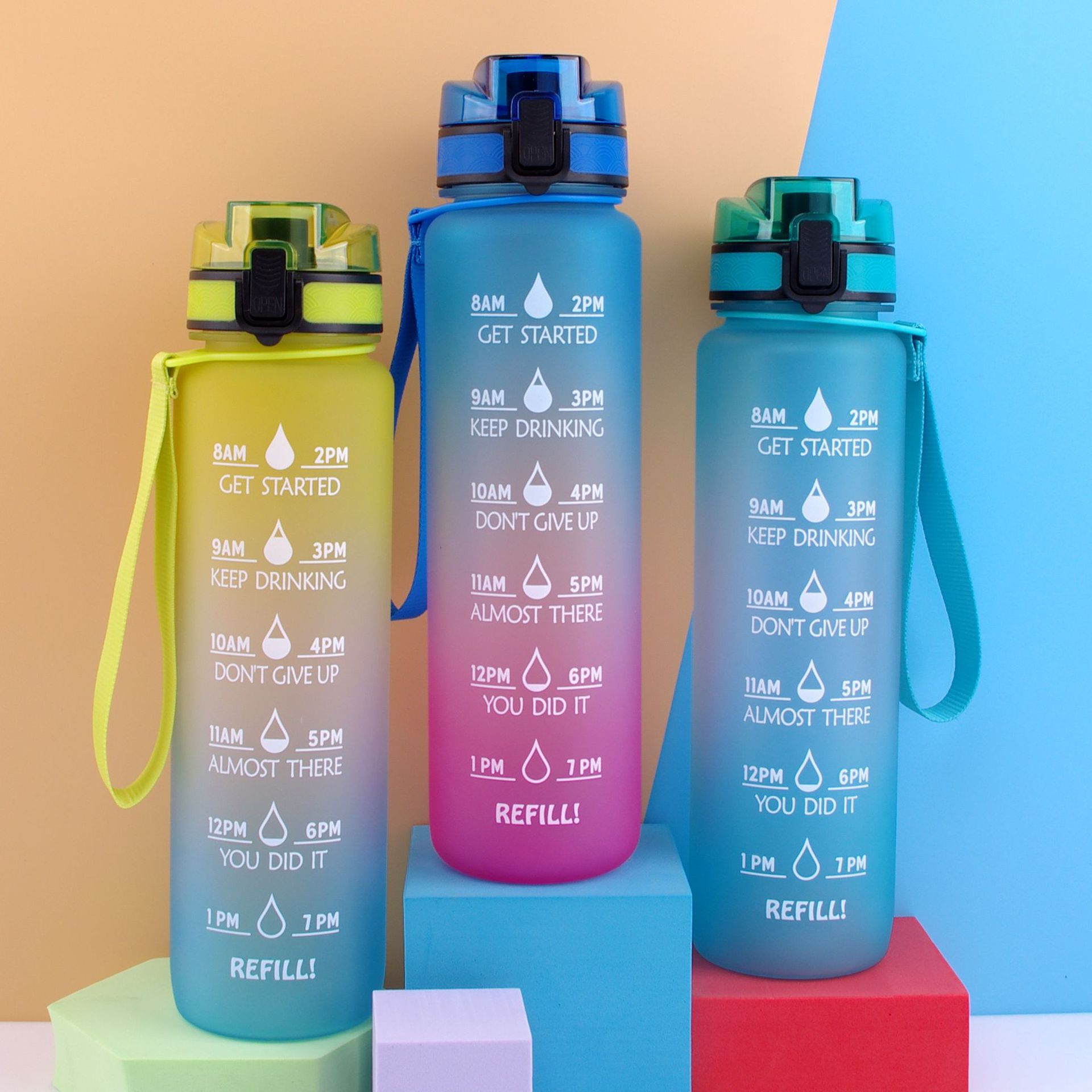New Gradient Color Space Cup Outdoor Sports Kettle Bounce Cover Frosted Cup Amazon Gift Plastic Water Cup details Picture