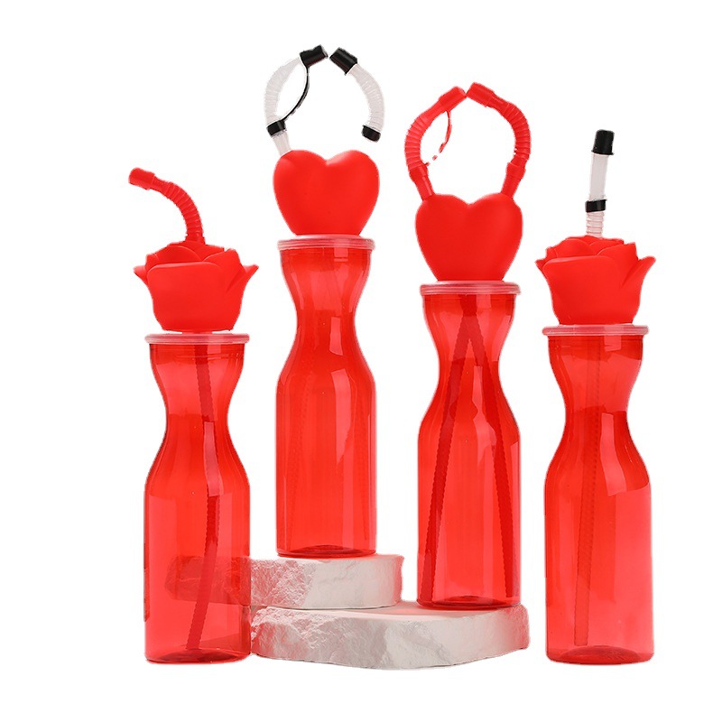 Manufacturers Wholesale Pet Valentine Cup Love Red Rose Straw Cup Party Drink Juice Bottle Can Print Patterns Item Picture