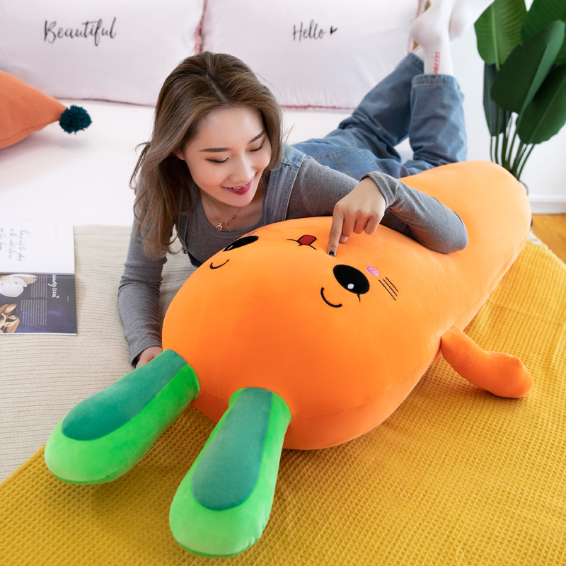 New Down Cotton Carrot Plush Toy Creative Large Long Pillow Vegetable Doll Sleeping Pillow Wholesale Application Scenario