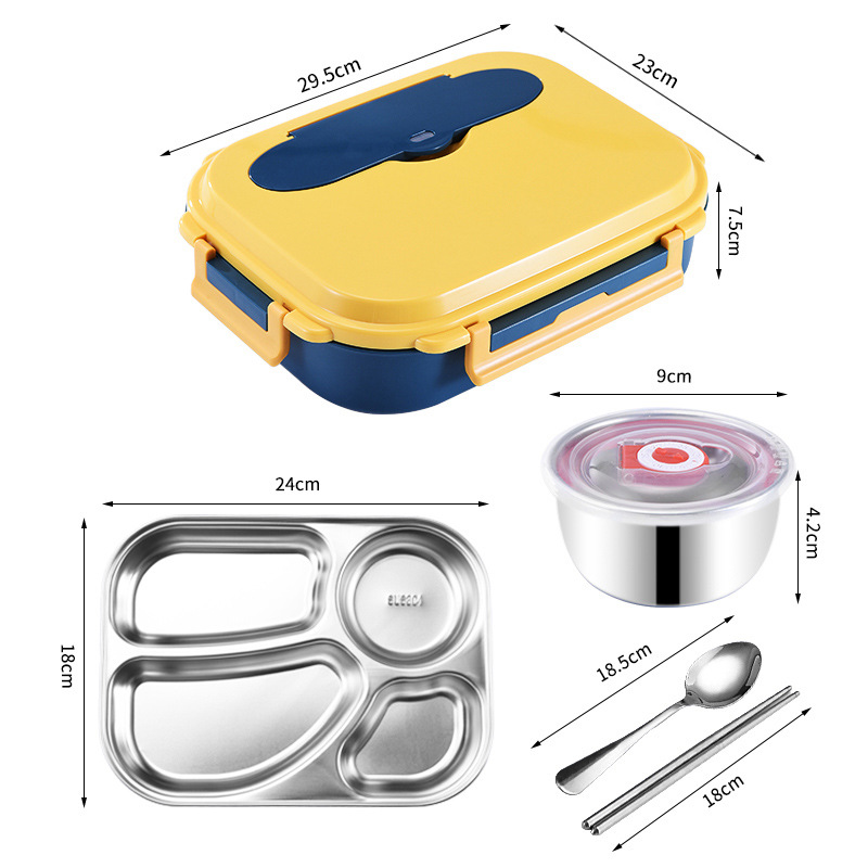 Students 304 Stainless Steel Insulated Lunch Box Japanese Square Sealed Crisper Box Double Water Injection Heating Bento Box Specification drawing