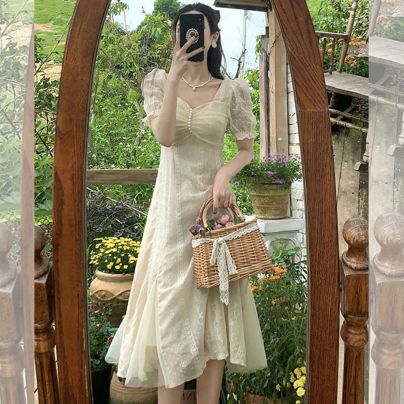 Tea break French dress, bellflower first love dress, retro gentle, salty and sweet, chic dress, fairy-like, super fairy-like forest style Application Scenario