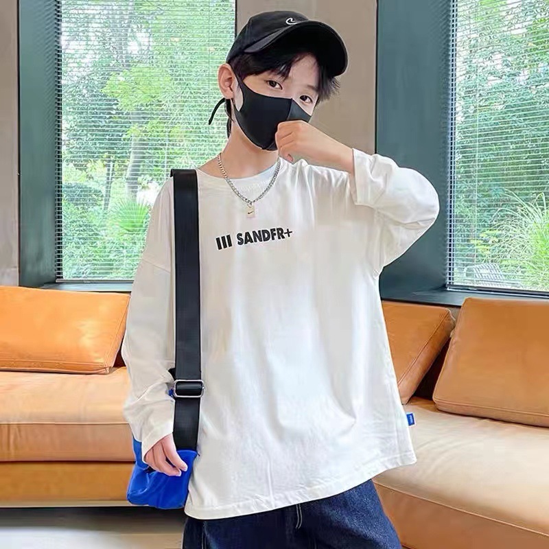 100% pure cotton Boys' Spring and Autumn T-shirt 2023 Korean style trendy big and medium children's versatile top, children's wear base layer Specification image