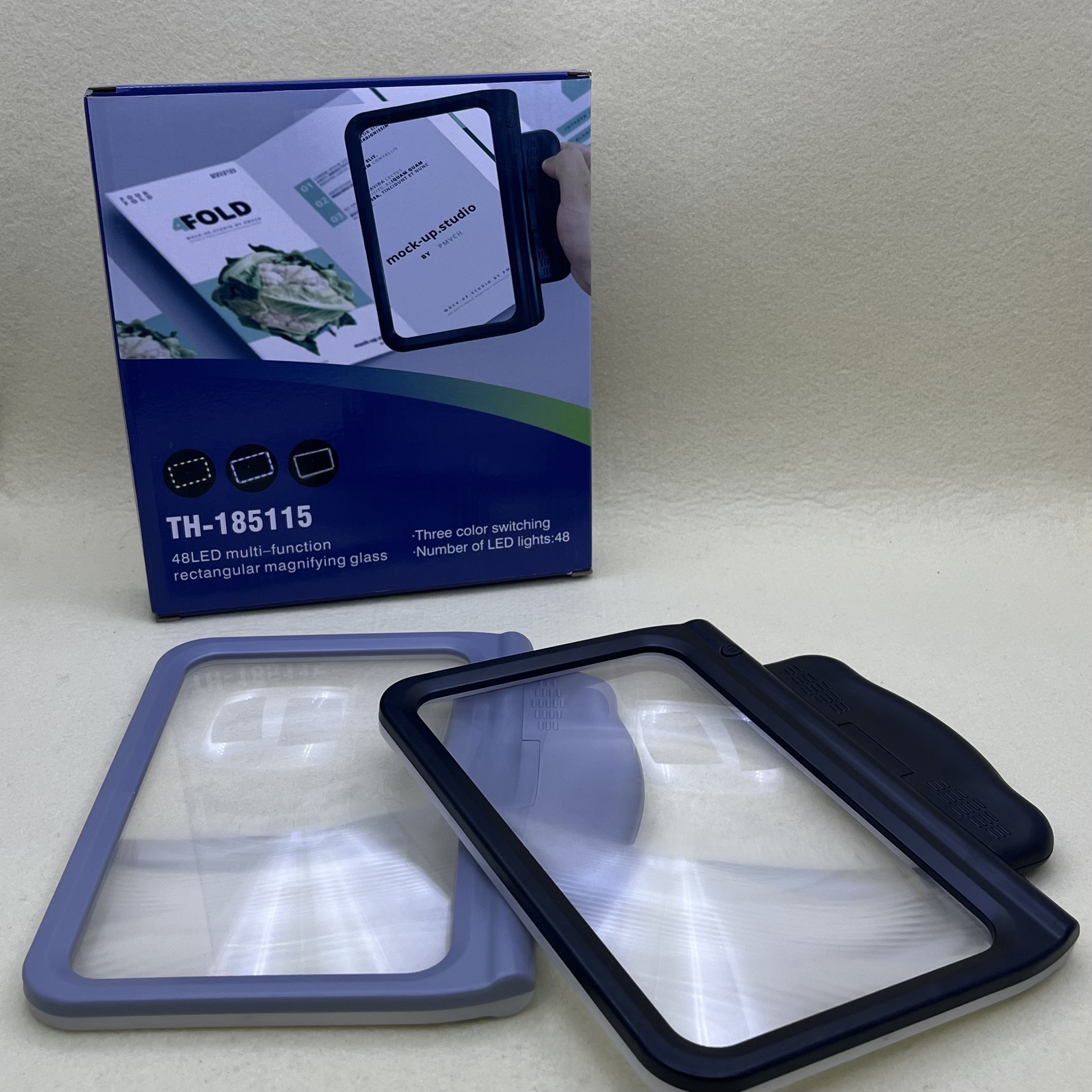 The new 48-LED three-color light source with adjustable temperature, large-area handheld USB reading magnifying glass Item Picture