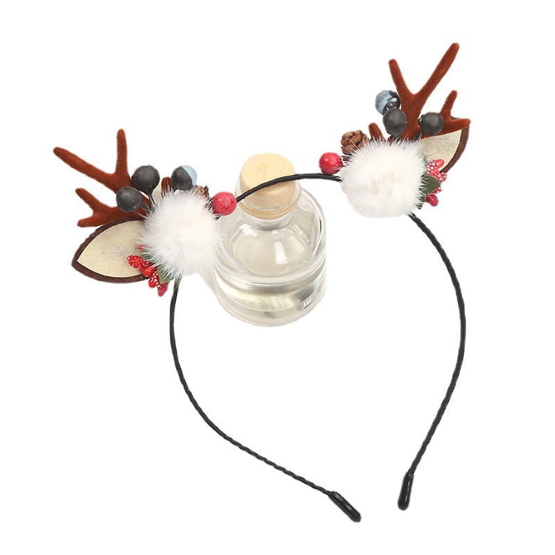 Christmas antler headbands, cute pom-pom hair clips, female forest-style elk headbands, hair clips, wholesale of popular hair accessories Item Picture