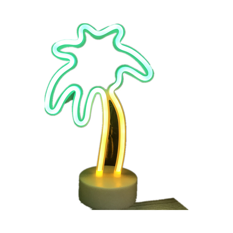 Led Modeling Lights Ins Desktop Neon Two-Color Coconut Tree Cat Room Decoration Small Night Lights Round Base Item Picture