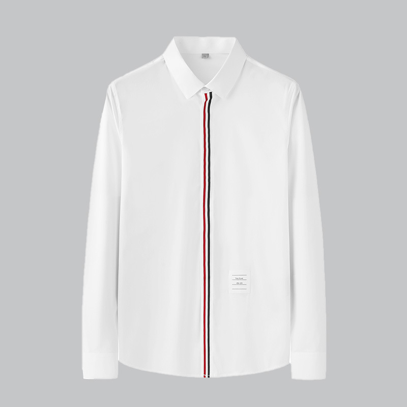 New style Tencel cotton no-iron high-end solid color men's long-sleeved shirt with lapel webbing, TB trendy brand men's shirt