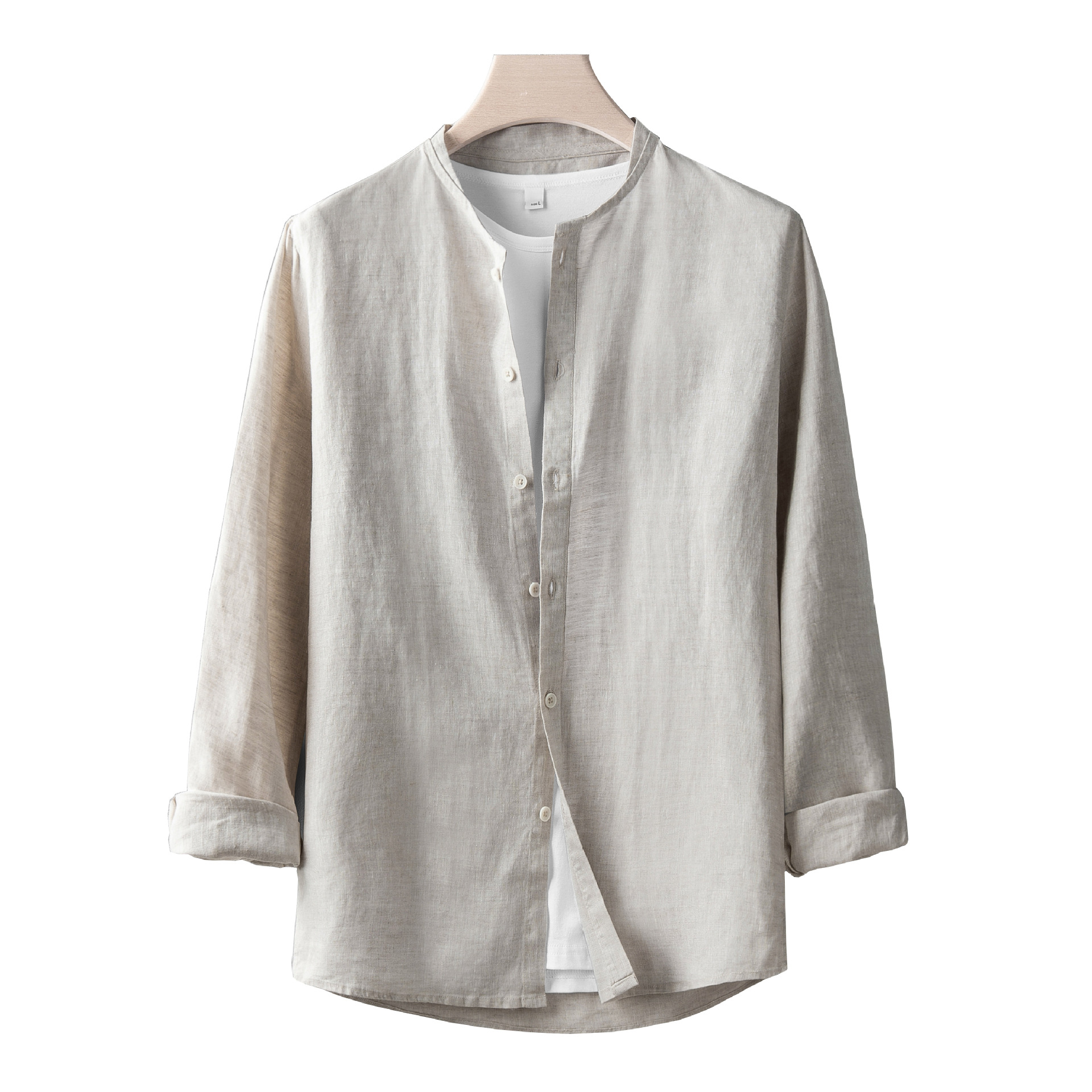 Old Tan's same style of young men's linen shirt, long-sleeved, thin, loose and casual cotton and linen shirt, retro Chinese-style top Item Picture