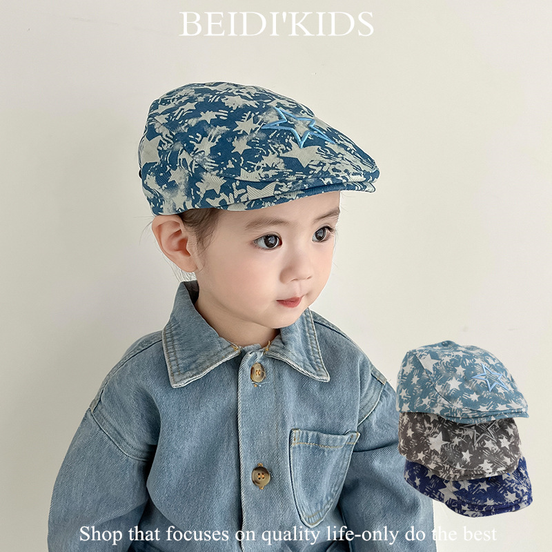 儿童帽子春秋贝雷帽宝宝反戴前进帽牛仔五角星报童鸭舌帽亲子S133