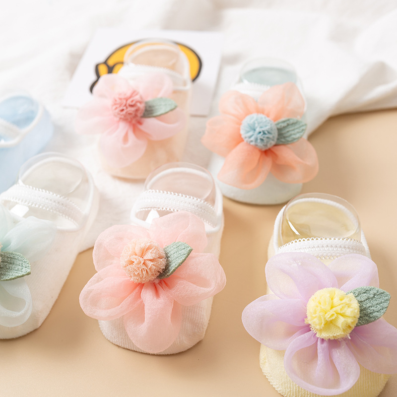 婴儿袜子0-1女童地板船袜婴幼儿a夏季薄款宝宝袜套蕾丝花边防滑袜