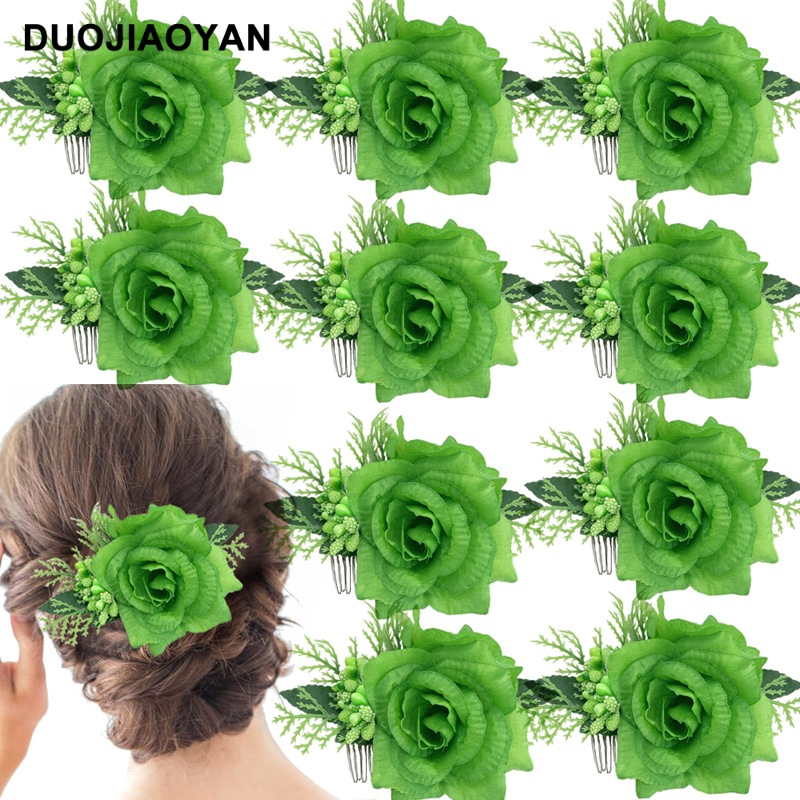New St. Patrick's holiday wreath headband, faux fabric flower green hair comb, party and gathering hair accessory Application Scenario