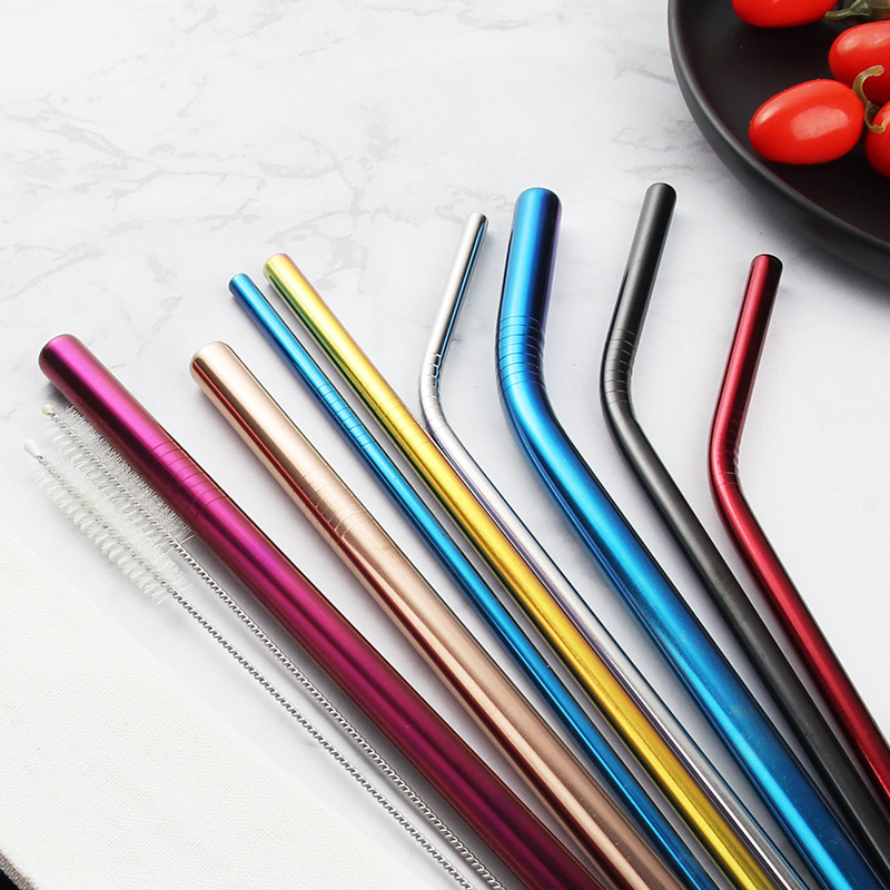 Cross-border 304 stainless steel straw manufacturer wholesale metal straws milk tea straw sets Amazon natural color drinking straws details Picture