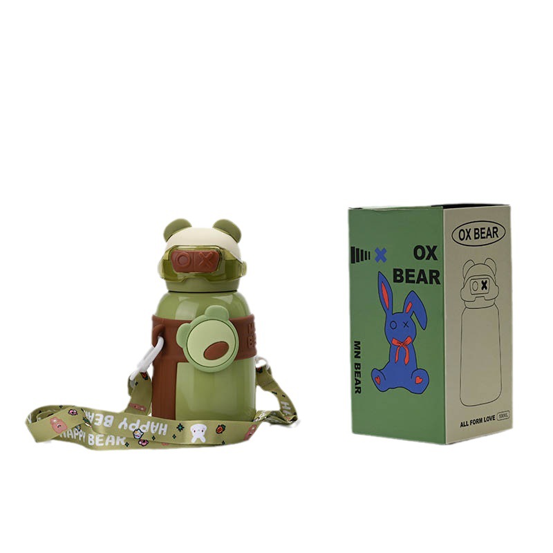 Children's Fashion Thermos Cup With Straw Fashion Water Cup Portable Bounce High Appearance Level Men's And Women's Water Cup Bear Head Cup Item Picture
