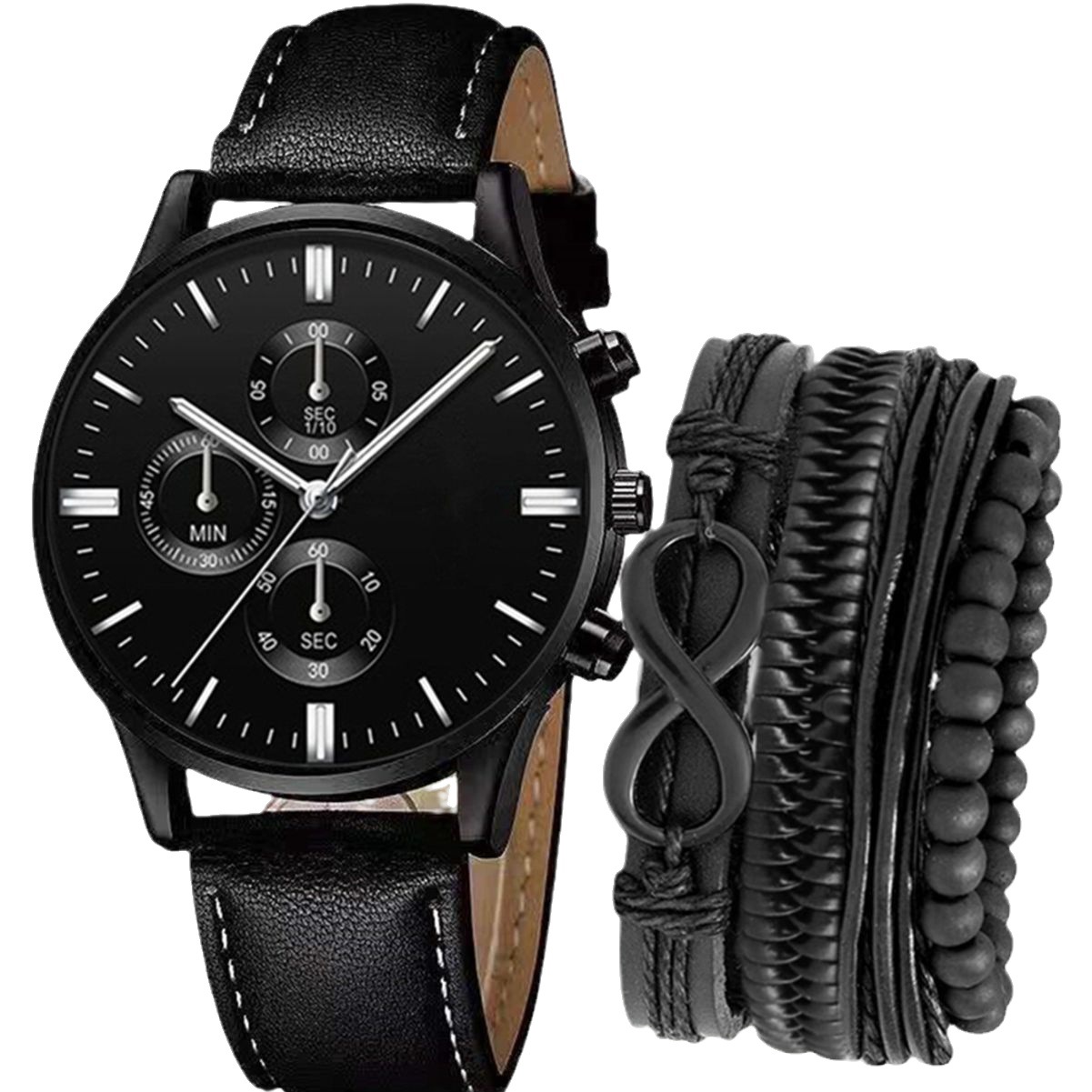 Cross-Border Explosive New Men's Foreign Trade Wholesale Fashion Belt Watch Watch Bracelet Set Fashion Casual Item Picture