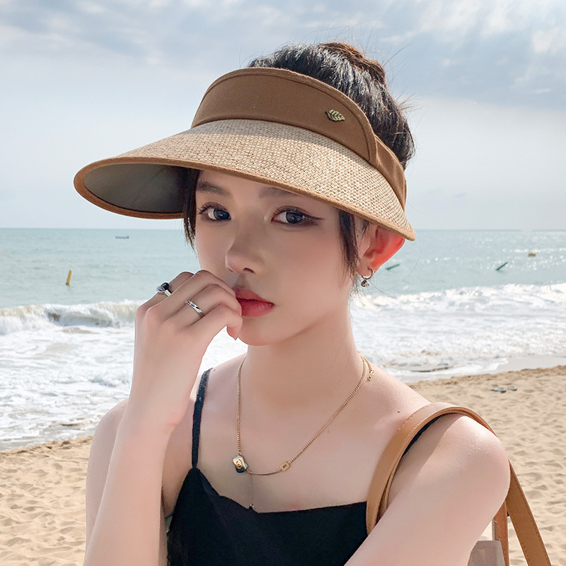 Leaf Pv Empty Top Hat Women's Summer Large Canopy Sunshade Straw Hat All Sun Hat Outdoor Uv Protection Sunscreen Hat