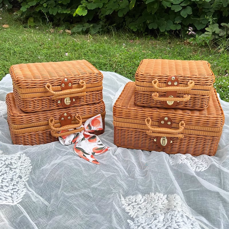 Wholesale Imitation Rattan Hand-Held Storage Boxes Vintage Decoration Gift Boxes Bridesmaids Wedding Hand-Woven Baskets Wedding Decoration Baskets Specification drawing