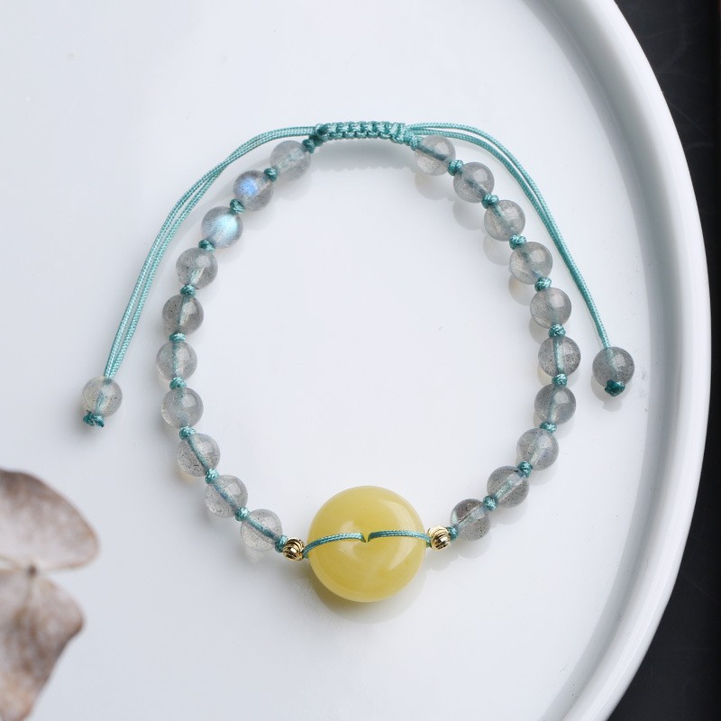 Handmade woven peace pendant woven bracelet, natural amber peace pendant moonstone woven style factory wholesale Application Scenario