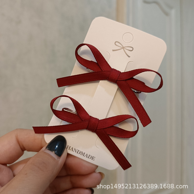 Korean Sweet Children Student Girl Hair Clip Burgundy Little Bow On Clipped Edges Clipped Bangs Clipped Hair Fascinators