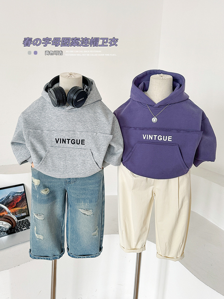 Hoodie for men, versatile for girls and children, letter 2024, Valley of the Wind, hooded Korean-style hoodie, new children's clothing for spring