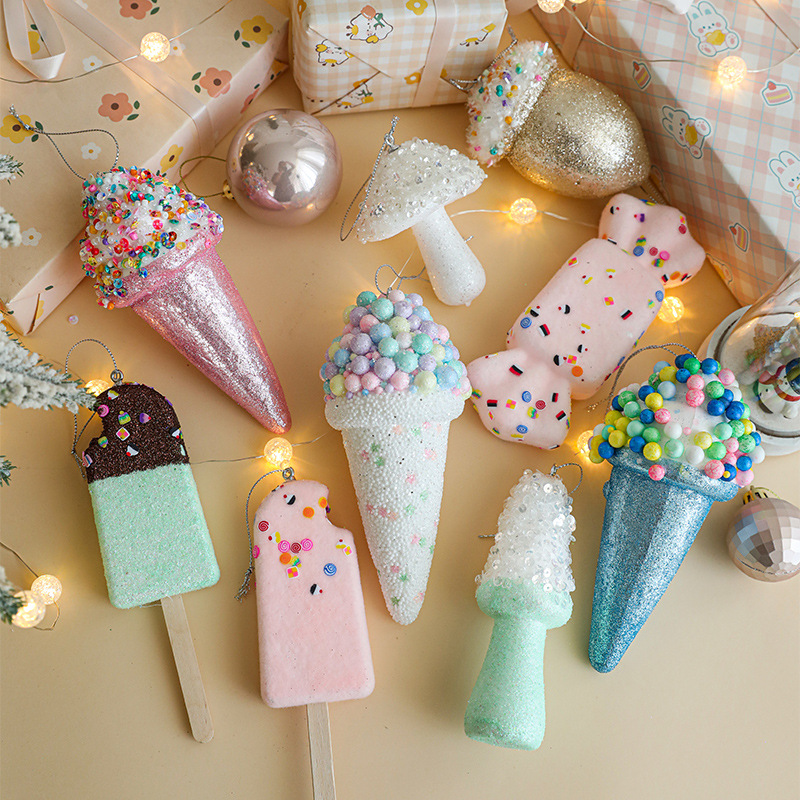 New Christmas creative pendant, ice cream model, cute dessert prop decoration, Christmas tree decoration small pendant details Picture