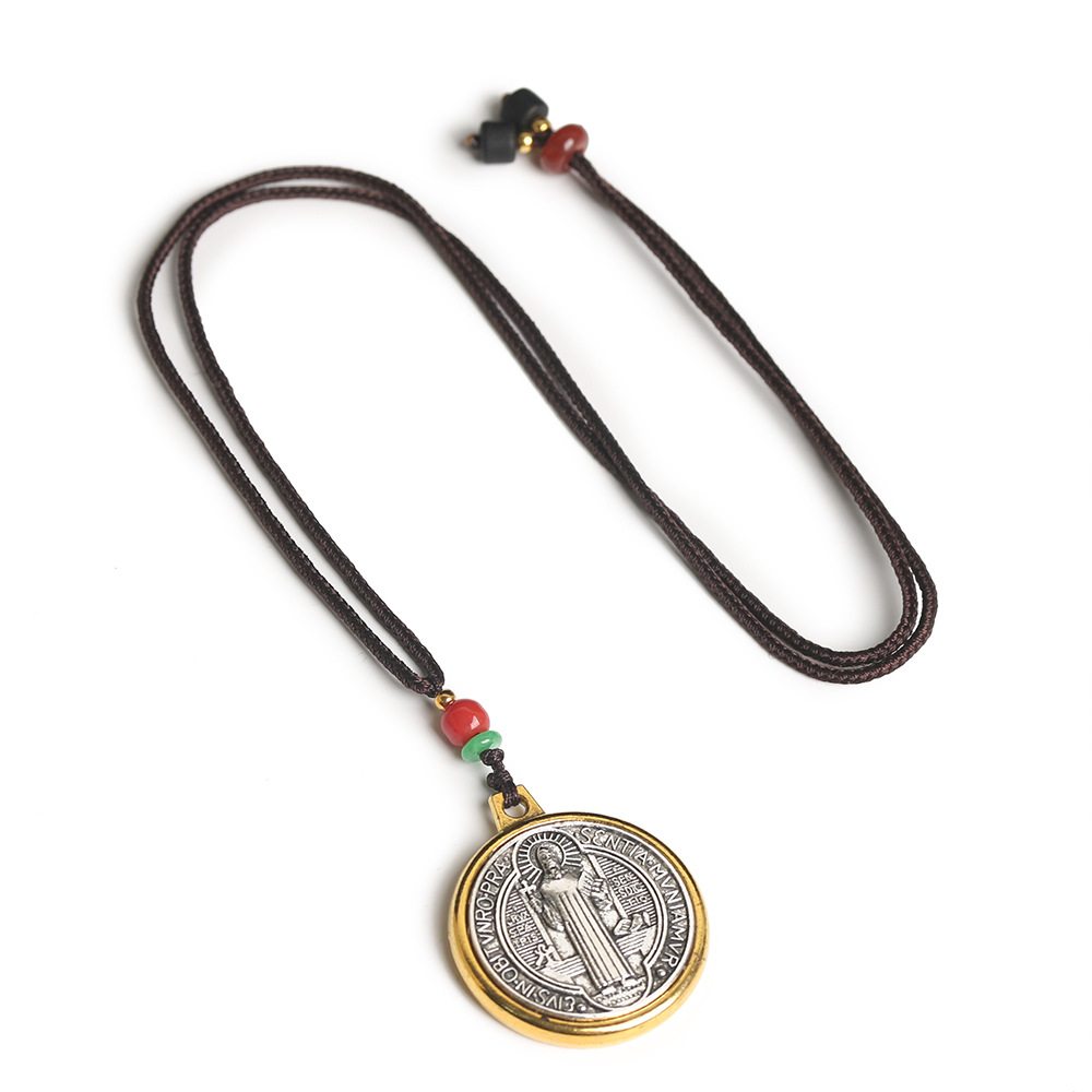 Europe And The United States Cross-Border Foreign Trade Hot Icon Pendant Alloy Holy Father Saint Benedict's Cross Necklace Pendant Jewelry Cross-Border E-Commerce Jewelry Men And Women Couples Gift Manufacturers Wholesale full figure