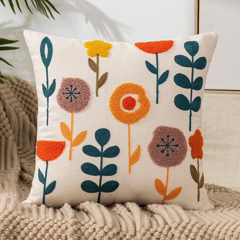 Towel Embroidered Flower Pillow Cover Ins Style Modern Simple Sofa Headboard Pillow Cover Office Cushion Set Application Scenario