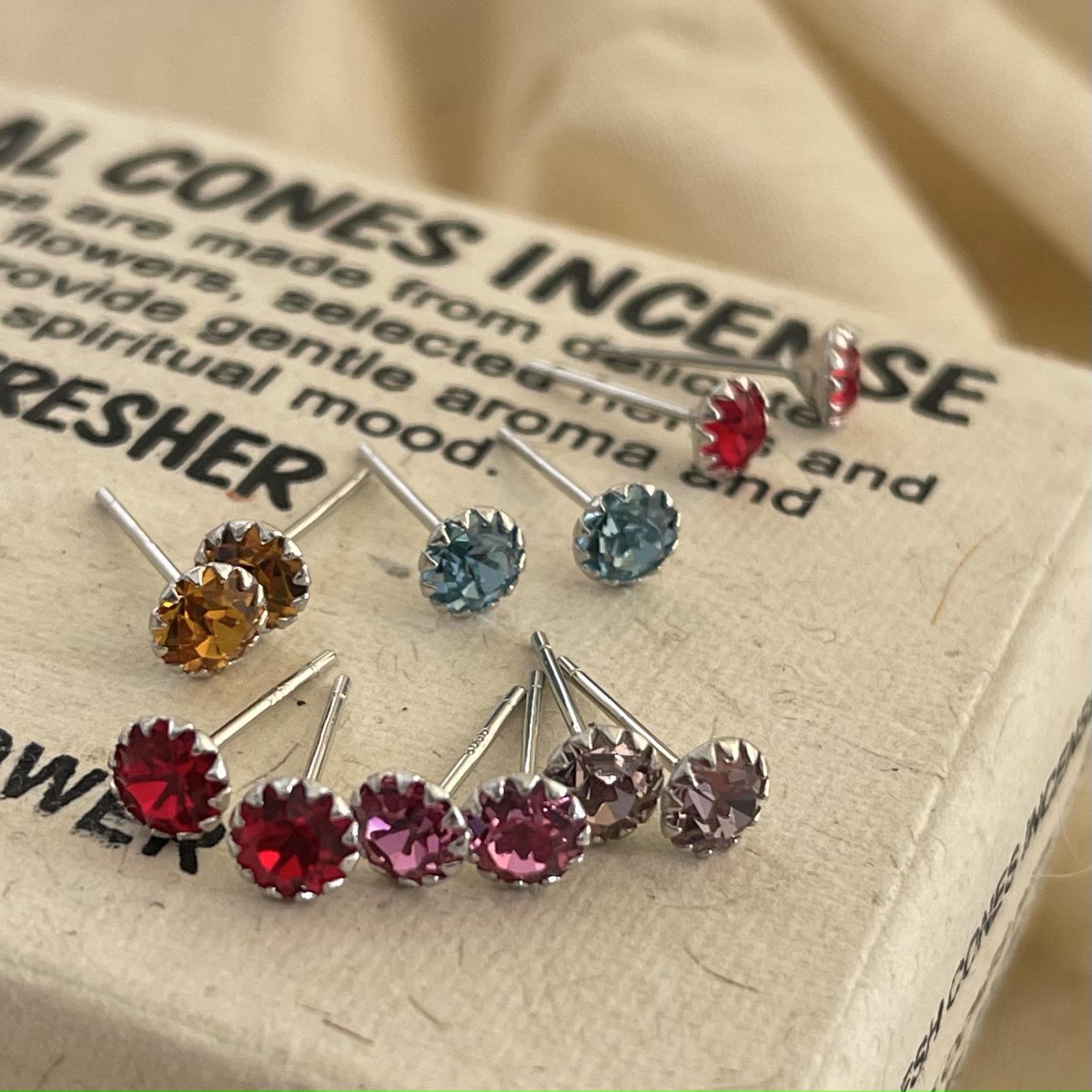 S925 Sterling Silver Birthstone Earrings Female Korean Version Fashion Jewelry Single Diamond Silver Crystal Earrings details Picture
