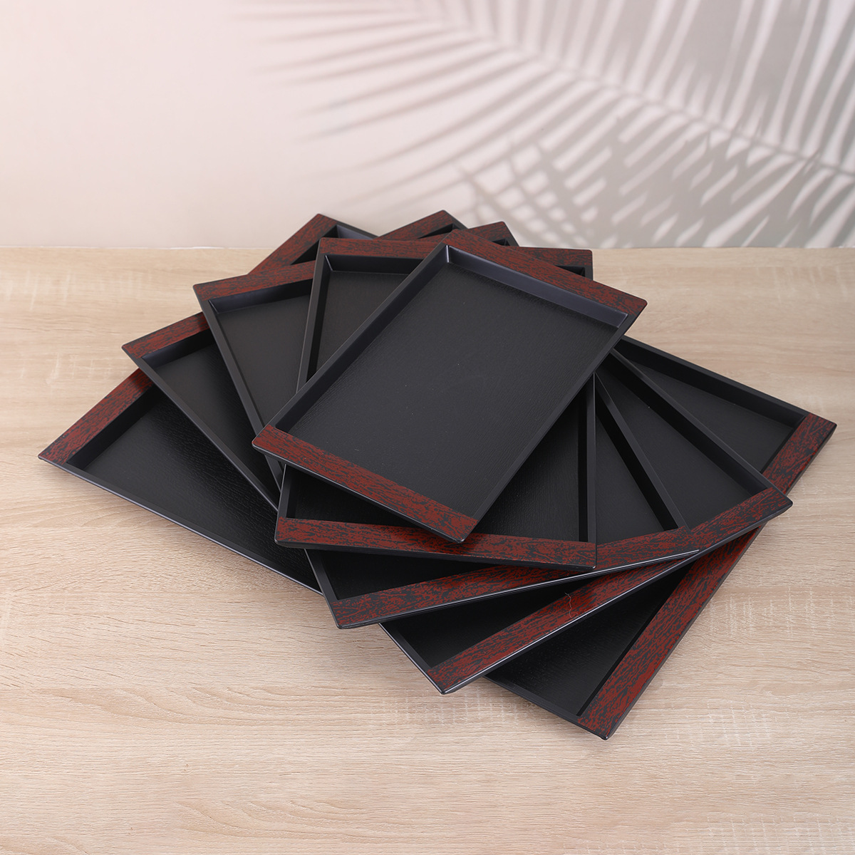 New Japanese-style tray with wood grain imitation, hotel and guesthouse tea tray, restaurant and cafeteria plastic rectangular food delivery plate