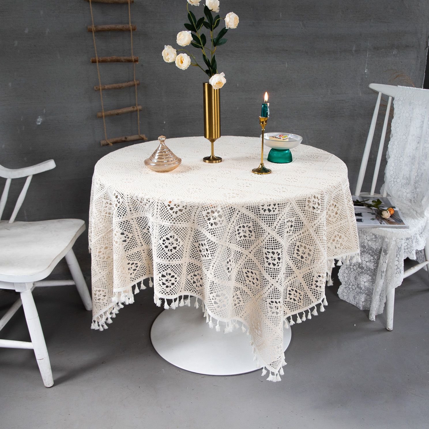 Korean hollowed-out crochet cotton thread woven tablecloths, square cultural art cross-border cover tablecloths, Taiwanese lace table MATS Item Picture