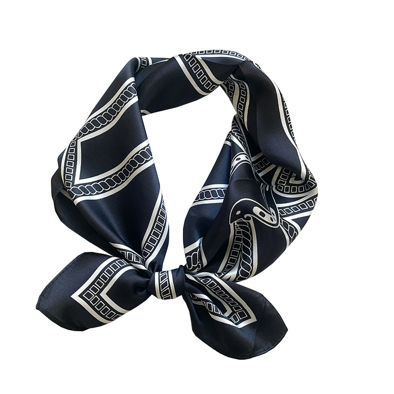 Simple black and white fashionable mulberry silk scarf, versatile, classic and elegant silk scarf, 53cm square and stylish small square scarf Item Picture