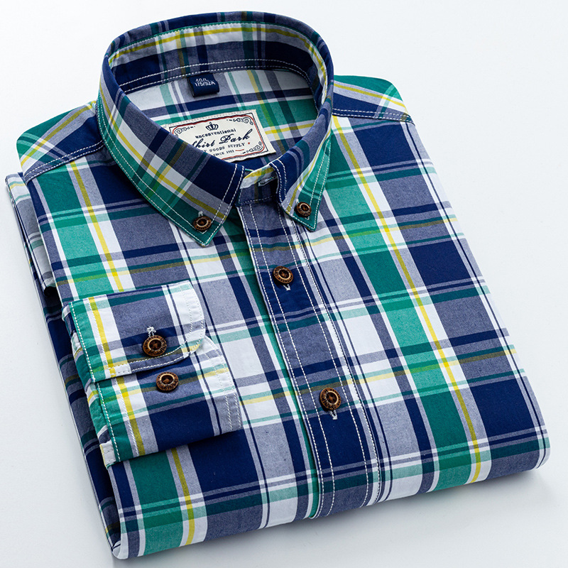 JR's new spring and autumn casual pure cotton carbon checkered slim-fit shirt for men, a trendy long-sleeved shirt for young men details Picture