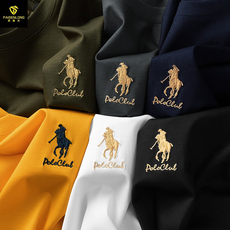 Paisenlong's new summer mercerized cotton round-neck men's short-sleeved T-shirt and Paul embroidered half-sleeved men's top round-neck T-shirt Specification image