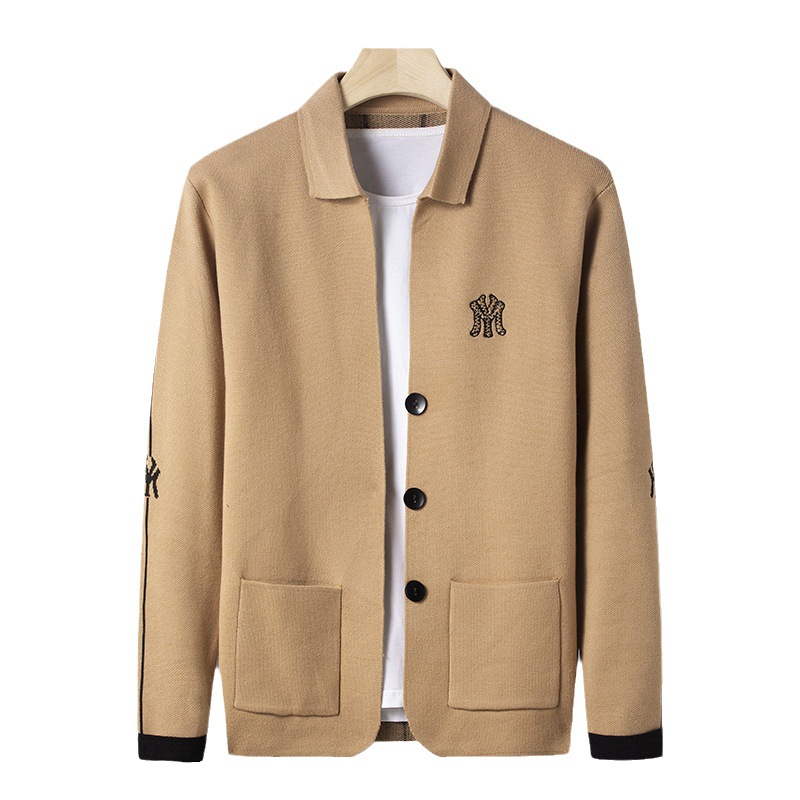 The 2023 autumn new men's knitted sweater, a slimming lapel embroidered trendy sweater jacket for young men Specification image