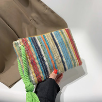 Net celebrity fashion rainbow woven bag Female 2022 summer new clutch purse purse small fresh foreign style female bag