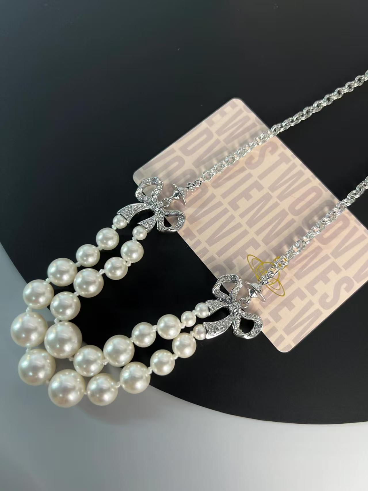 【厂家直销】西太后法式巴洛克宫廷风双层珍珠蝴蝶结项链一件代发详情3