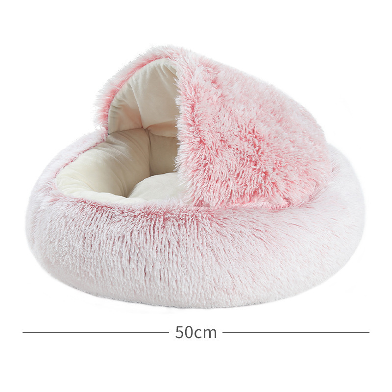 Pet dog bed, plush, round cat bed, semi-enclosed cat bed, dog bed, crystal fleece cat bed, shell cat bed, pet bed Item Picture