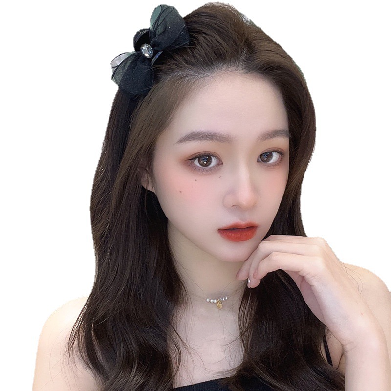 New Korean-Style Double-Sided Rhine-Diamond Grab Clip Hair Accessories Sweet Side Mesh Bow Clip Temperament High Ponytail Hair Clip Item Picture