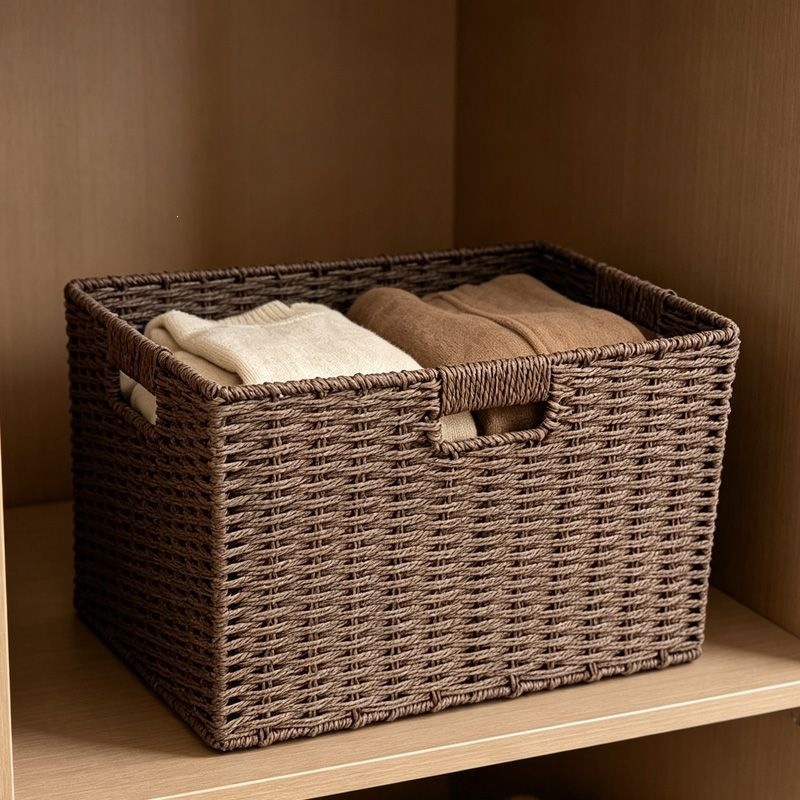 Woven storage baskets for snacks, toys, sundries, desktop coffee tables, entrance halls, cosmetics, clothes and books, storage boxes Application Scenario