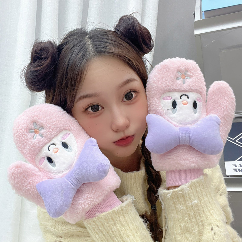 2022 Winter fleece and thickened student cycling windproof and driving halter-neck full-finger fleece gloves, fleece fleece