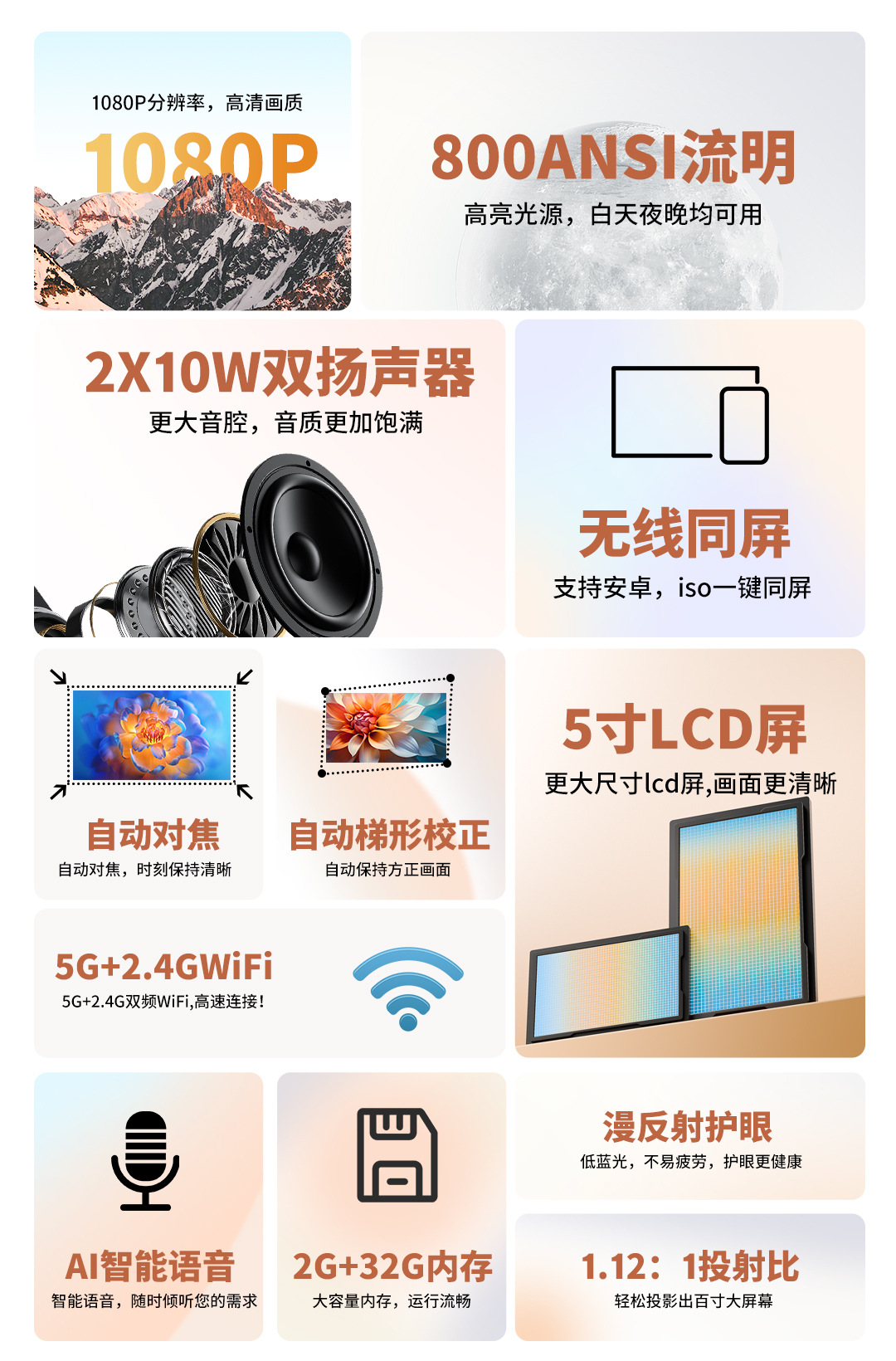 2026新款投影仪家用超高清4K无线投屏自动聚焦小型酒店民宿投影机 pic 2