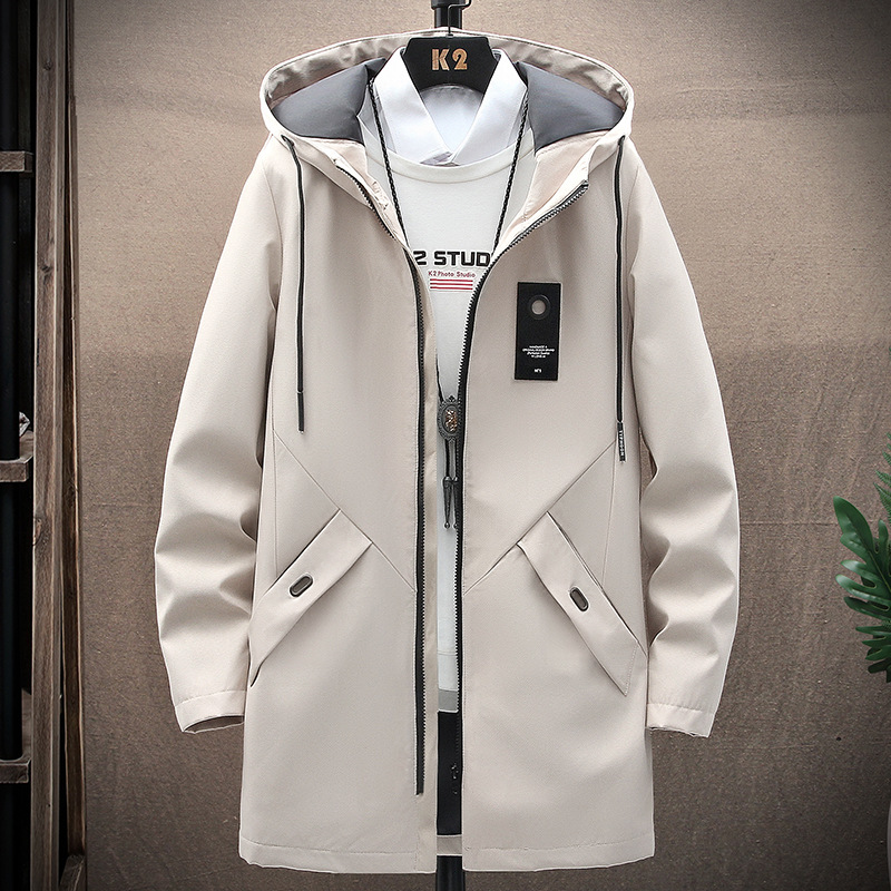 Hombre abrigos otoño 2023 nuevo hombre chaquetas korea slim casual con capucha primavera otoño medio largo trench Specification image