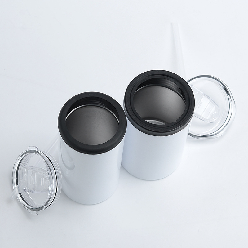 直供12oz保冷罐热升华涂层一杯两用双盖吸管杯直筒杯不锈钢保温杯