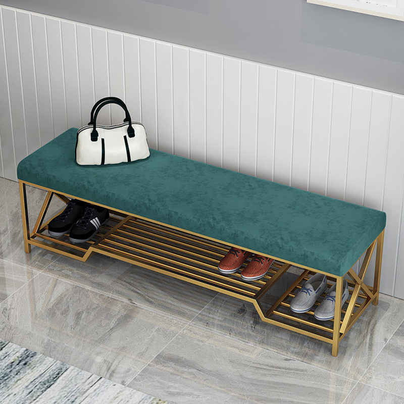 Golden light luxury ironwork shoe-changing stool, household outside shoe-changing chair, clothing store fitting room, wardrobe room, shoe store shoe-changing stool Specification image