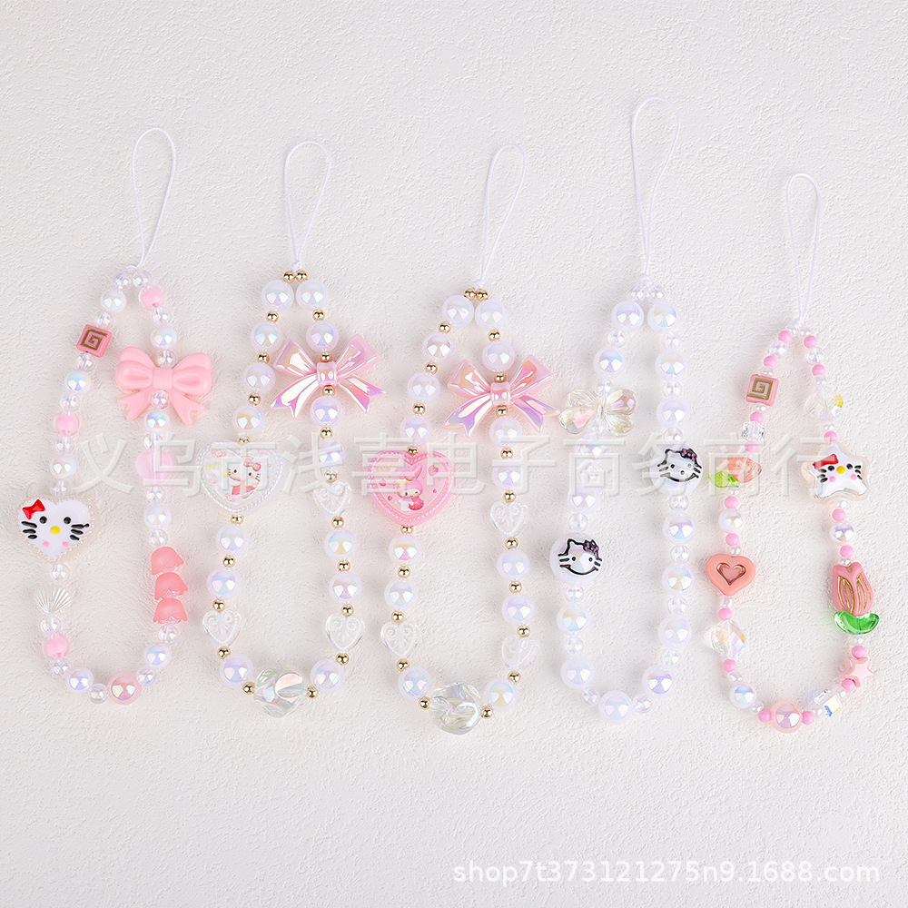 New KT Cat mobile phone chain, beaded chain accessory, cute cartoon ccd camera chain, women's style lanyard