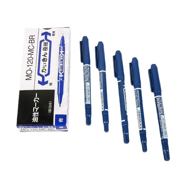 Box-packed double-headed marker pens, student stationery, office supplies, double water-based oil-based pens, marking, outlining pens, black writing Item Picture